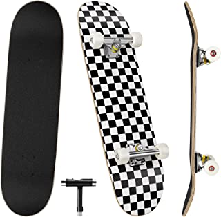 Skateboards, 31 x 8 Complete Standard Skateboards for Beginners with 7 Layers Canadian Maple, Double Kick Concave Skateboards for Kids Youth Teens Man and Women