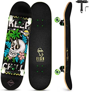 Skateboards for Teens Girls ，Skateboards for Adults 8 Layer 31 Inch Canadian Maple Double Kick Deck Concave Cruiser Trick Skate Board…