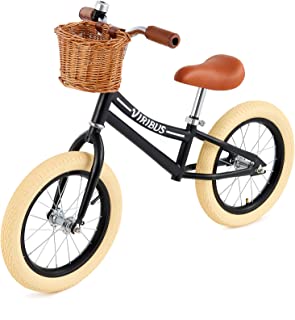 Viribus 14 Kids Balance Bike with Basket Bell & Rubber Tires, Adjustable Training Balance Bike for Big Kids, Carbon Steel No Pedal Bicycle for 2 3 4 5 6 7 Year Olds, Outdoor Toy for Girls & Boys