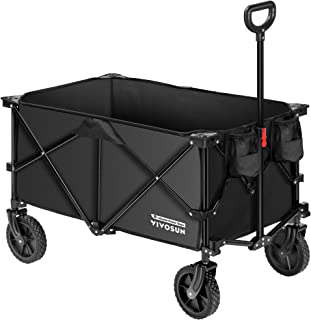 VIVOSUN Heavy Duty Collapsible Folding Wagon Utility Outdoor Camping Garden Cart with Universal Wheels & Adjustable Handle, Black