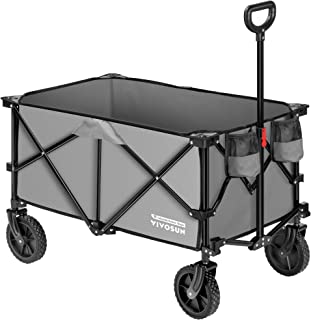 VIVOSUN Heavy Duty Folding Collapsible Wagon Utility Outdoor Camping Cart with Universal Wheels & Adjustable Handle, Gray