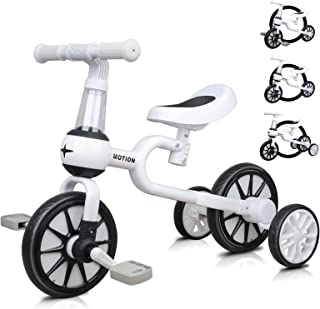 VOKUL Balance Bike 2 3 4 5 Year Old, 4 in 1 Kids Balance Bike with Detachable Pedals and Auxiliary Wheels, Lightweight Toddler Walking Tricycle for Boys Girls (Black-White)