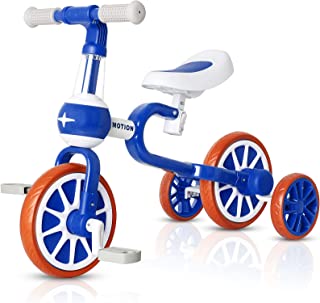 VOKUL Balance Bike 2 3 4 5 Year Old, 4 in 1 Kids Balance Bike with Detachable Pedals and Auxiliary Wheels, Lightweight Toddler Walking Tricycle for Boys Girls (Blue)