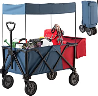 Wagons Carts Heavy Duty Foldable,Utility Collapsible Beach Wagon Cart with Removable Canopy,Folding Baby Wagon Stroller for Kids,Garden Grocery Trolley Cart with Wheels,Outdoor Terrain Wagon Camping