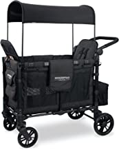 WONDERFOLD W2 Elite Double Stroller Wagon Featuring 2 High Face-to-Face Seats with 5-Point Harnesses, Adjustable Push Handle, and Height Adjustable UV-Protection Canopy, Volcanic Black