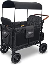 WONDERFOLD W4 Luxe Quad Stroller Wagon Featuring 4 High Face-to-Face Seats with Magnetic Buckle 5-Point Harnesses and Adjustable/Removable UV-Protection Canopy, Black