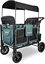 WONDERFOLD W4 Luxe Quad Stroller Wagon Featuring 4 High Face-to-Face Seats with Magnetic Buckle 5-Point Harnesses and Adjustable/Removable UV-Protection Canopy, Hunter Green