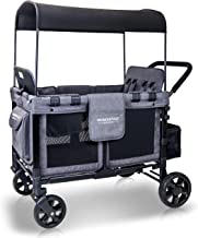 WONDERFOLD W4 Original Quad Stroller Wagon Featuring 4 High Face-to-Face Seats with 5-Point Harnesses, Easy Access Front Zipper Door, and Removable UV-Protection Canopy, Gray