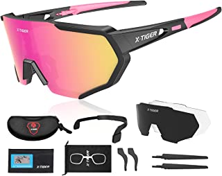 X-TIGER Polarized Sports Sunglasses with 3 or 5 Interchangeable Lenses,Mens Womens Cycling Glasses,Baseball Running Fishing Golf Driving Sunglasses