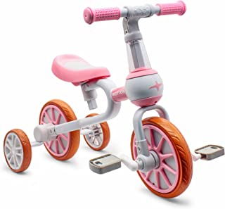 XIAPIA 3 in 1 Kids Tricycles Gift for 2-4 Years Old Boys Girls with Detachable Pedal and Training Wheels，Baby Balance Bike Trikes Riding Toys for Toddler（Adjustable Seat）
