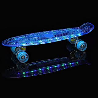 Yhstapery Skateboards Kids Skate Board with Led Light Up Wheels for Beginner Boys Complete 22 Inch Mini Retro Cruiser Skateboards for Youths Girls Ages 6-12 Birthday Gift for Teens Blue
