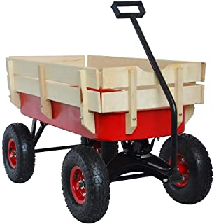 ZeHuoGe Outdoor Sport Wagon All Terrain Pulling w/Removable Wooden Side Panels Air Tires Big Foot Panel Wagon 330 lbs. Weight Capacity Sturdy All Steel Wagon Bed